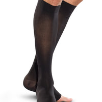 open toe knee high black